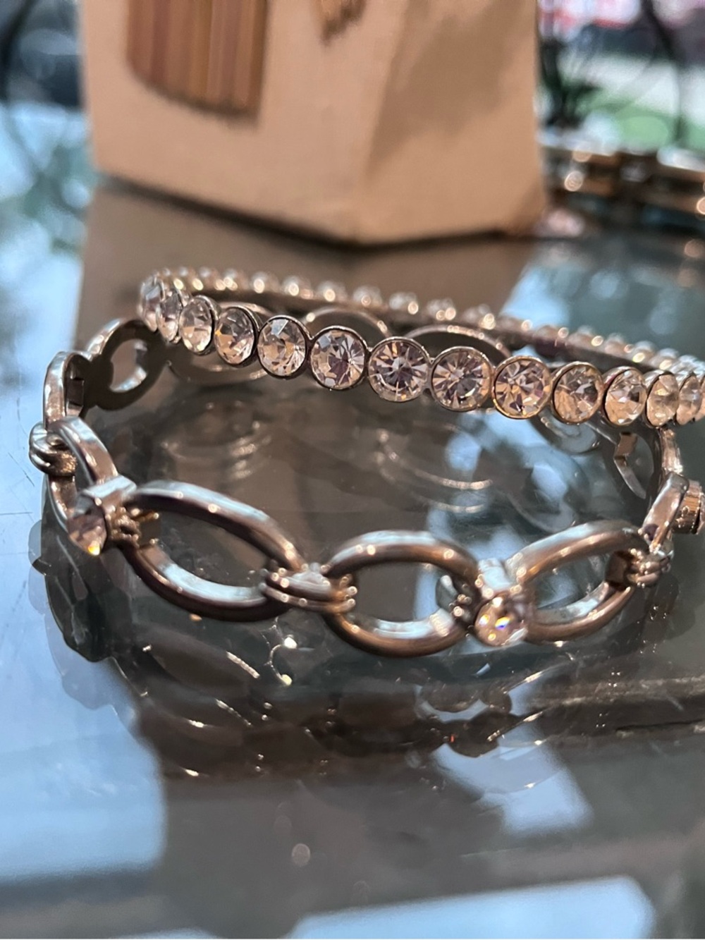 Silver Crystal Bangle Bracelet Set - Women Jewelry